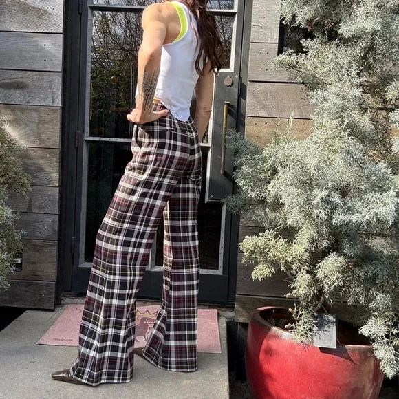 Alice + Olivia Multicolor Plaid Wide Leg Pants